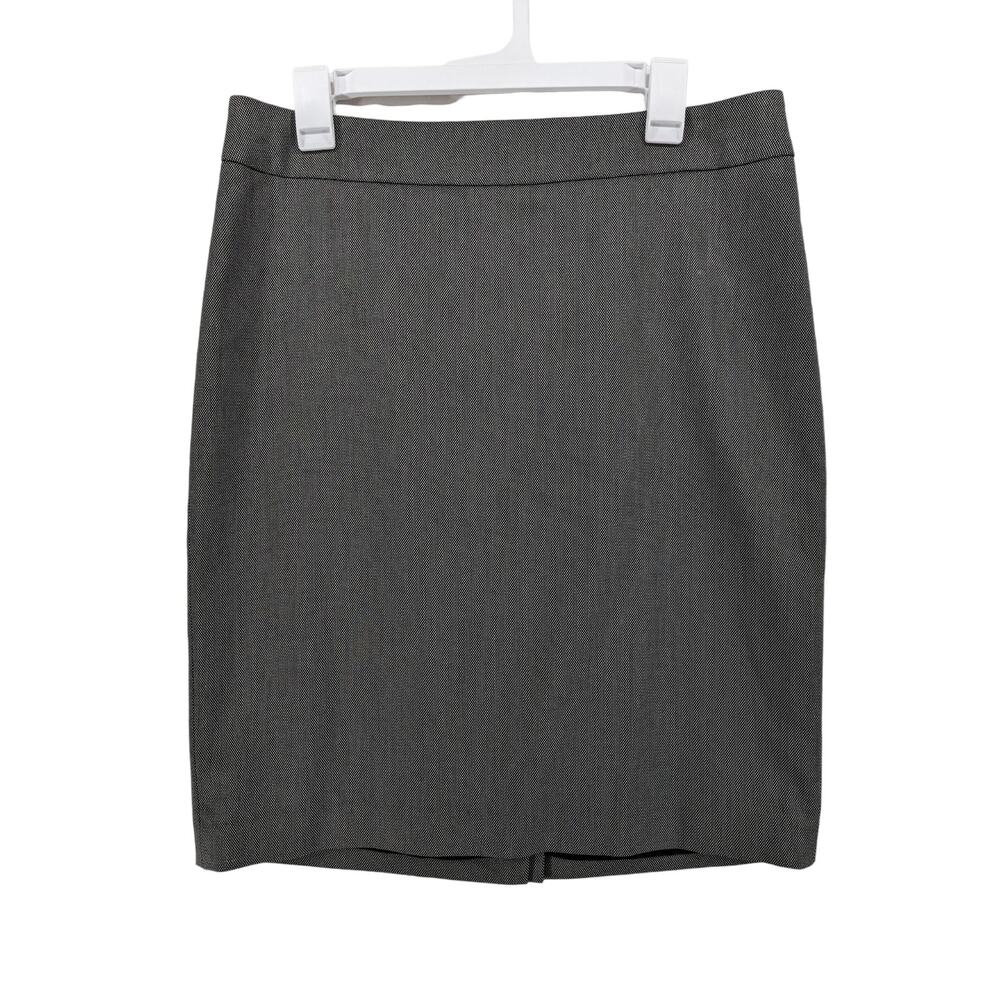 Jones New York Pencil Skirt L Gray White Stretch Hidden Zipper Slit‎ Work Formal